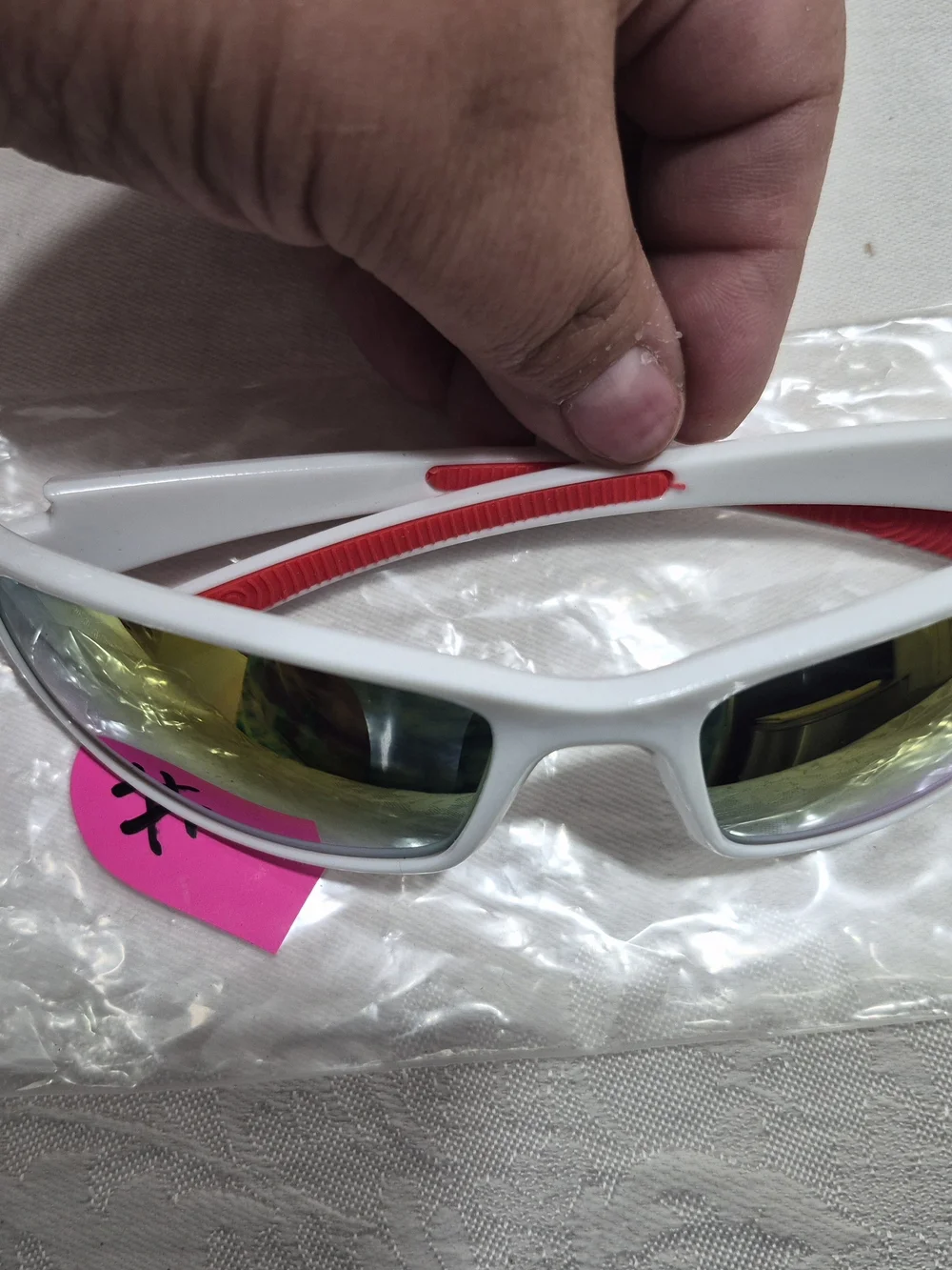 Source Unknown White and Red Sport Sunglasses with Mirrored Lenses